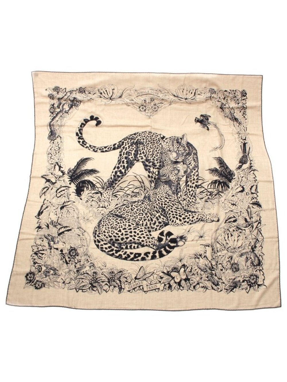 Hermes Carre Geant 140 Cashmere Silk All Over Print Large Shawl Jungle Love